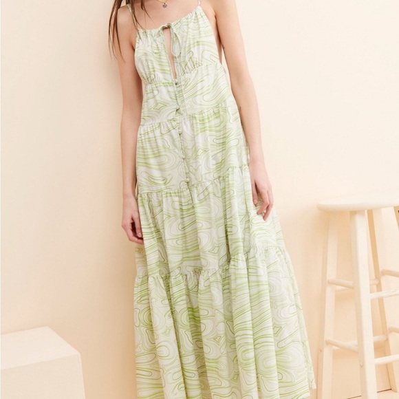 Charlie Holiday Dresses & Skirts - Charlie Holiday Green and White Ruffled Tiered Maxi Dress